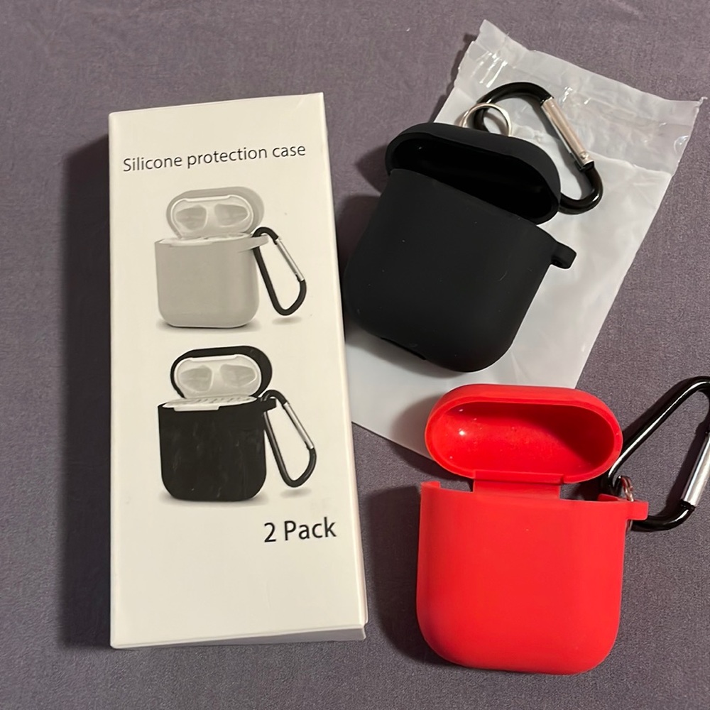 New Silicone protection cases (2), red and black Compatible AirPods..1 (2 Pack)
